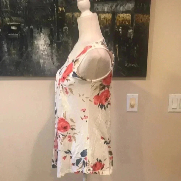 Cathy Floral Pink and White Sleeveless Swing Tank Top-Size Small - Picture 3 of 6